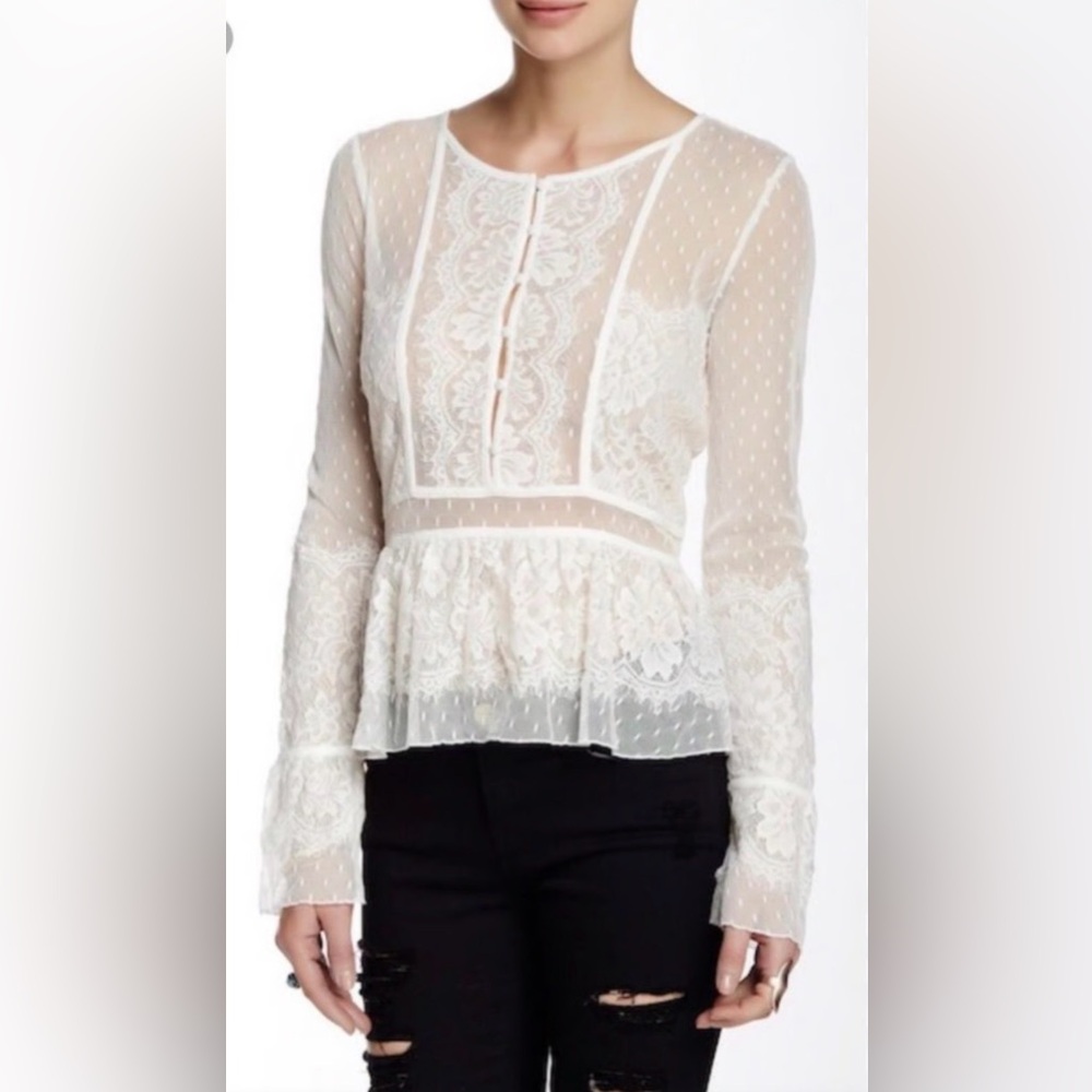 Free People White Lace Long Sleeve Top - Picture 2 of 8